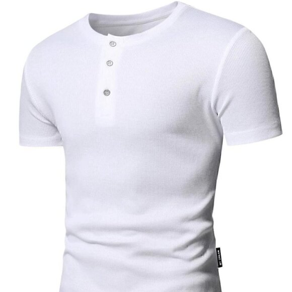 White Mens Button Up Tee - Picture 2 of 6